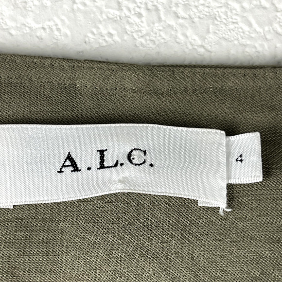 ALC Kendrick Blazer Jacket Womens 4 Green Belted Puff Sleeve Linen Blend Minimal - Picture 6 of 16